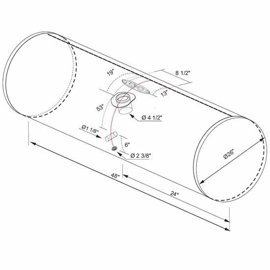 BESTfit Aluminum Fuel Tank 110 Gallon- 26 X 53 Inch- Center Fill W/ Early Style Manifold For Peterbilt
