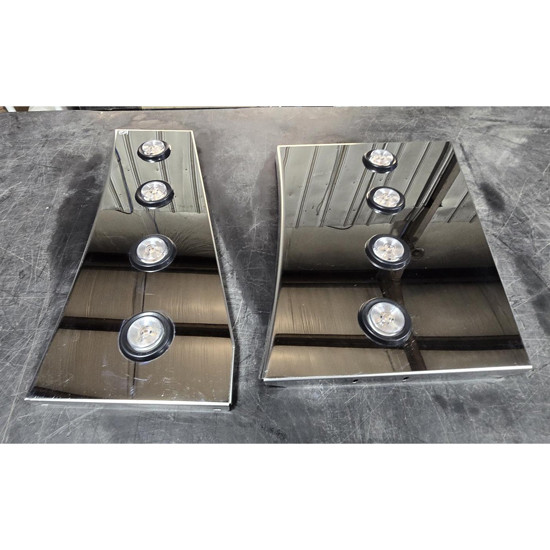 BLEMISHED: Stainless Steel Extended Cowl Panels W/ 8 - 2 Inch Amber/Clear LEDs For Peterbilt 389