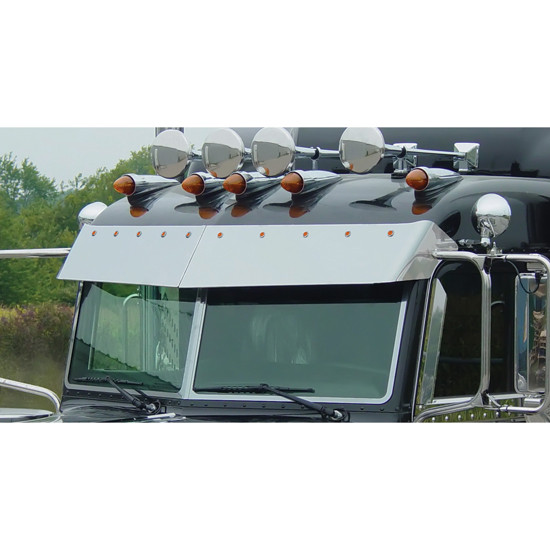 11 Inch SS Blind Mount Drop Visor With 10 Amber / Amber Button LED Lights For Peterbilt 2005 & Newer