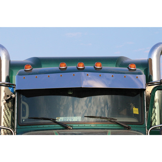 10 Inch SS Blind Mount Drop Visor With 10 Amber / Amber Button LED Lights For Peterbilt With Curved Windshield