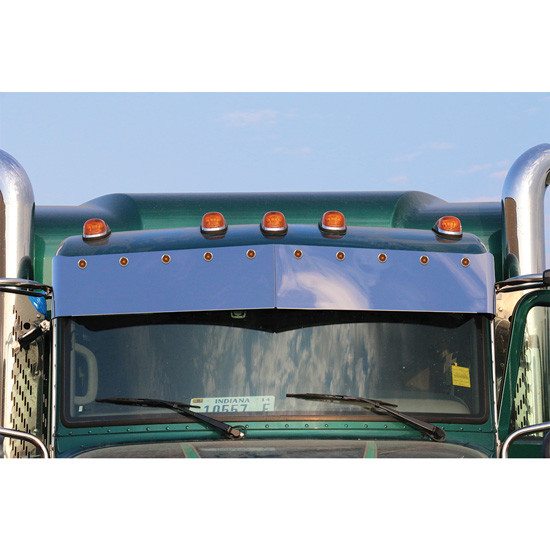 13 Inch SS Blind Mount Drop Visor With 10 Amber / Amber Bullseye LED Lights For Peterbilt With Curved Windshield
