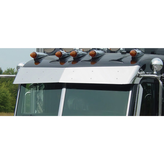 Stainless Steel Regular Drop Bowtie Visor  For Peterbilt Ultracab 2005+ With Cab Mounted Mirrors