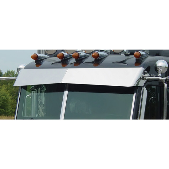 Stainless Steel Monster Drop Bowtie Visor  For Peterbilt Flat Top 2005+ With Cab Mounted Mirrors