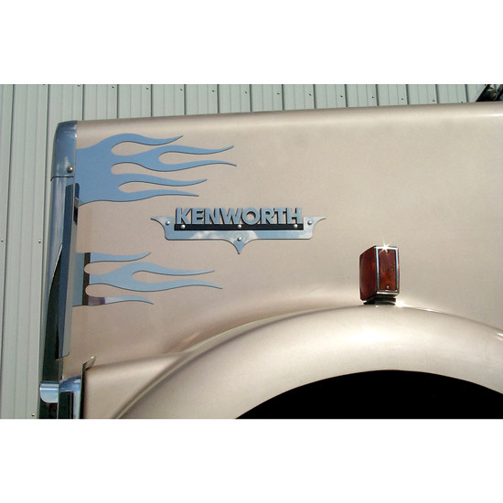 Stainless Steel Side of Hood Trim With Flame Cutouts For Kenworth