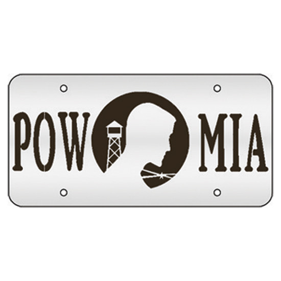 Stainless Steel POW / MIA License Plate With Black Back Ground