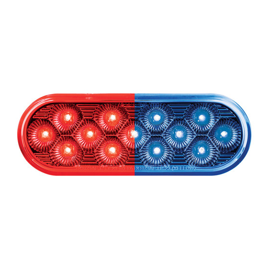 6 Inch Oval Double Fury Stop & Turn Light- Red To Blue LED / Clear Lens
