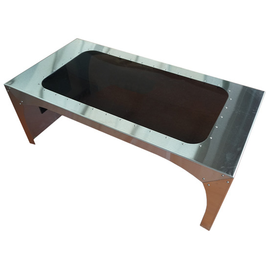Coffee Table Brushed Stainless Steel W/ Semi Truck Graphic