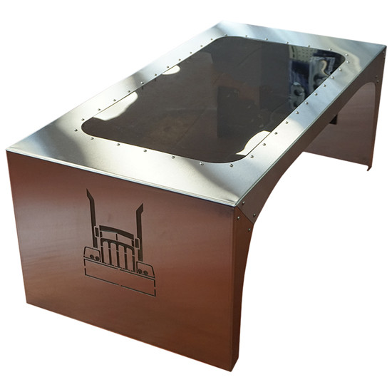 Coffee Table Brushed Stainless Steel W/ Semi Truck Graphic