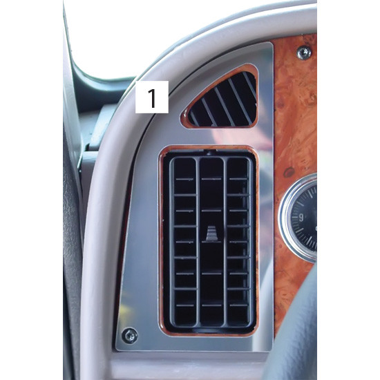 RoadWorks Stainless Steel Left Dash Vent Trim, Driver Side For Peterbilt 330, 378, 379, 385
