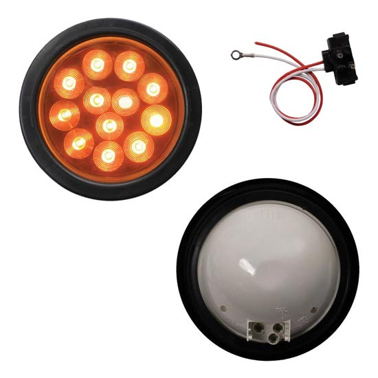4 Inch Front/ Park/ Tail Light Kit, Grommet Mount- Amber