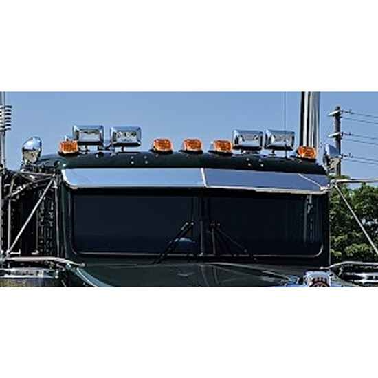 12 Gauge Customs 5 Inch 45 Degree Angle Stainless Steel 2 Piece Drop Visor For Kenworth With 2 Piece Flat Glass