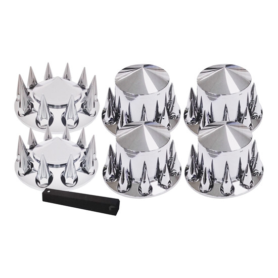 TPHD Chrome Pointed Style Top Hat Kit W/ 33MM Thread on Spike Nut Covers & Installation Nut Cover Tool For 3MM Hub Pilot Wheels