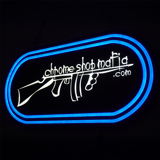 CSM - Neon Wall Sign Blue W/ White Tommy Gun Logo