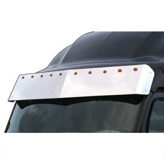 Roadworks 15.5 Inch Straight Drop Visor With 10 Bulls-Eye Lights & Bezels- Amber LED / Amber Lens For Peterbilt 579 UltraLoft