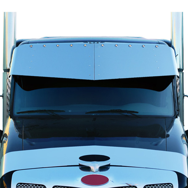 20 Inch Stainless Steel V-Style Drop Visor W/ 10 Round Light Holes For Peterbilt 567, 579 Old Body 20 Inch Stainless Steel V-Style Drop Visor W/ 10 Round Light Holes For Peterbilt 567, 579 Old Body
