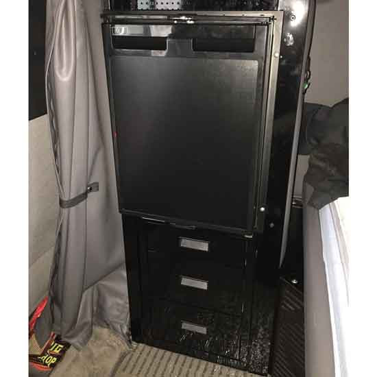 Black Three Drawer Cabinet With Refrigerator For Peterbilt 378, 379 Passenger Side