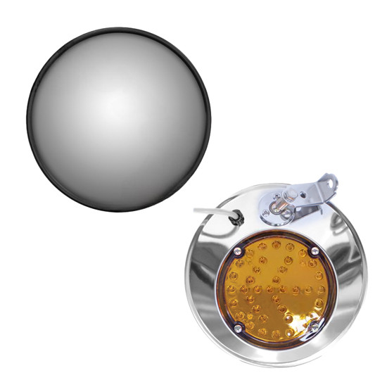 Stainless Steel 8.5 Inch Convex Mirror- Heated With Amber LED Marker Light