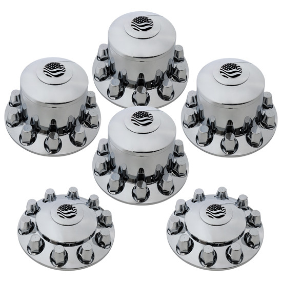 Chrome Plastic Tandem Hub Cover Kit- Floating Logo - 4 State Trucks