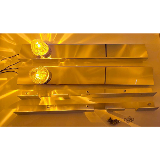 Rear Stainless Steel Air Cleaner Light Panel W/ 2 Watermelon Light Holes- Strap Mounted For Peterbilt 589