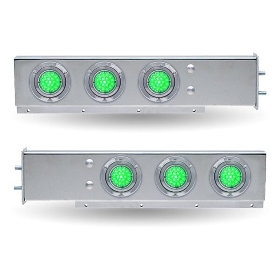 Stainless Steel Mud Flap Hanger 30 X 7.25 Inch W/ 2.5 Inch Bolt Spacing, 6 Round 4 Inch Watermelon Red/Green LEDs & Clear Lens