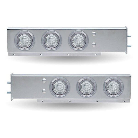 Stainless Steel Mud Flap Hanger 30 X 7.25 Inch W/ 2.5 Inch Bolt Spacing, 6 Round 4 Inch Watermelon Red/Green LEDs & Clear Lens
