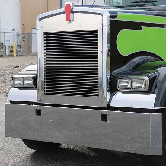 18 Inch Stainless Steel Mitered End Bumper W/ Fender Radius, Tow Holes For Kenworth W900B/W900L
