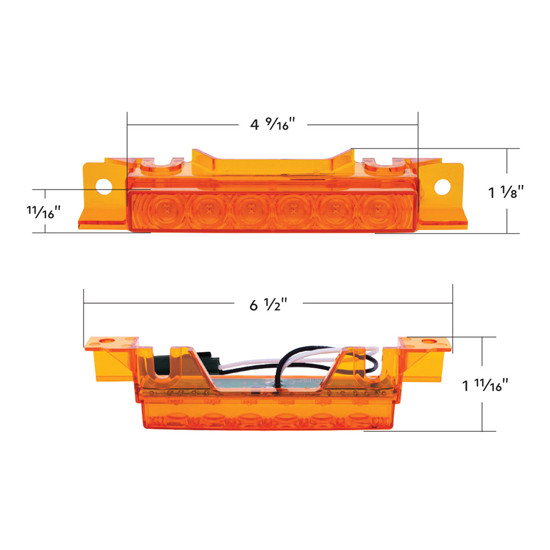6 LED Amber Competition Series Exterior Visor Light W/ Amber Lens- 5 Pack For Volvo VNL