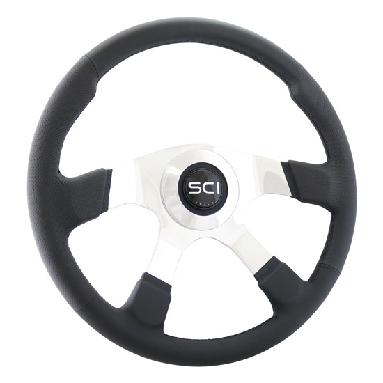 18 Inch Polished Aluminum 4- Spoke Steering Wheel W/ Soft Black Leather Comfort Rim