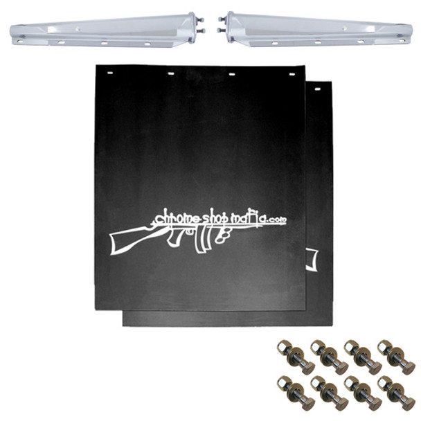 24 X 30 Inch Tommy Gun Logo Mud Flaps W/ SS Hanger 2.5 Inch Bolt Pattern