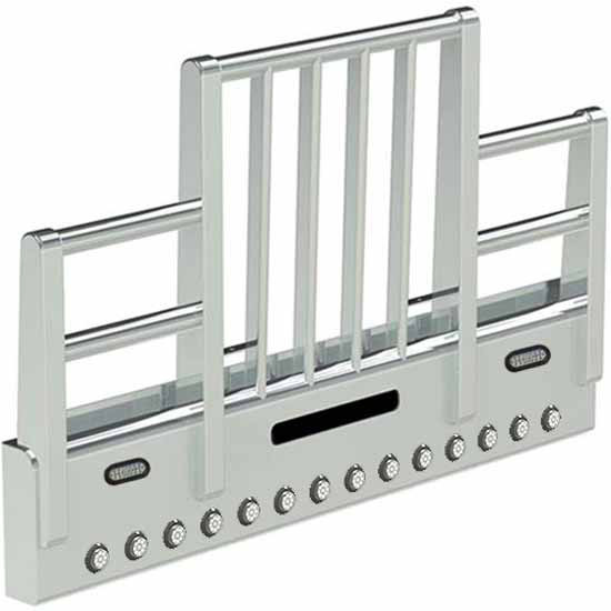 Herd Texas 4 Vertical Post Grille Guard Bumper W/ Oval Turn Signals & Row OF 2 Inch LED Lights For Kenworth W900L