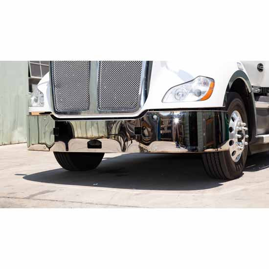18 Inch Stainless Steel Set Back Axle Bumper W/ Fog Light, Tow & 6 Slotted Hidden Light Holes For Kenworth T680