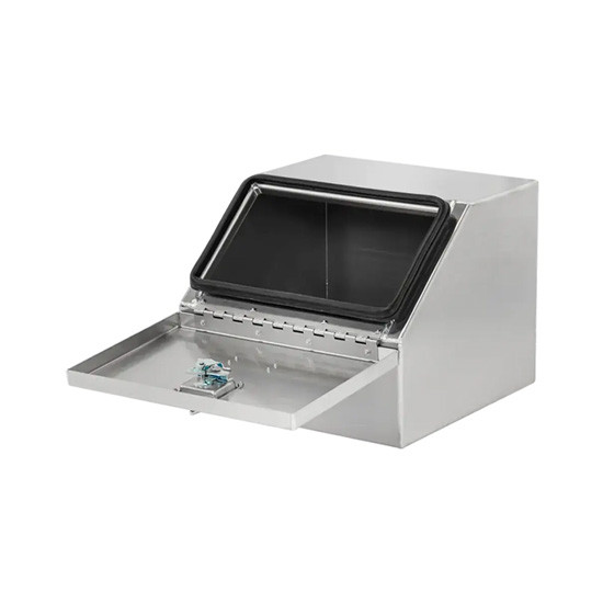 22 X 18 X 22 Inch Smooth Aluminum Boot Box W/ Single Drop Down Lid & Stainless Steel T-Handle