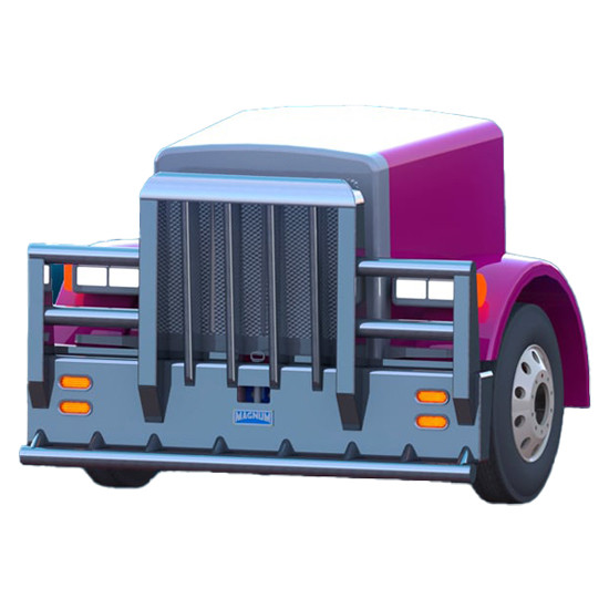 Aluminum 4 Post Sasquatch Moose Bumper W/ XL Vertical Grille Bars, Center Tow Pins, Tandem Turn Signal Lights & 4 Inch Lower Rake For Peterbilt 378, 379 SFA