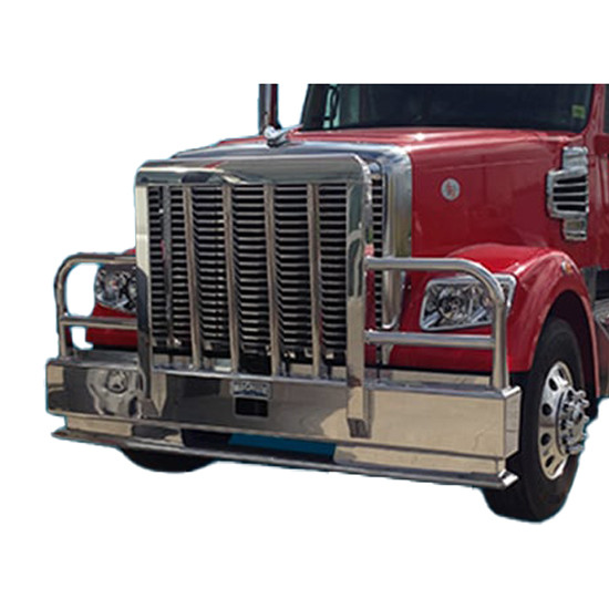 Aluminum 2 Post Grizzly Moose Bumper Guard W/ Vertical Grille Bars & 1.5 Inch Tow Pin For Freightliner Coronado SFA