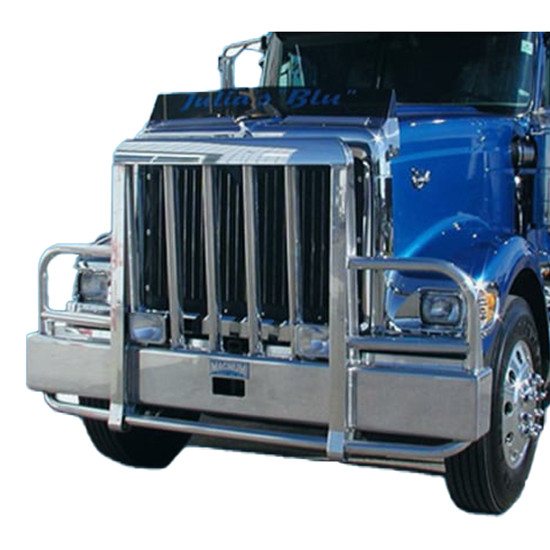 Aluminum 2 Post Moose Bumper Guard W/ Vertical Grille Bars & 1.5 Inch Tow Pin For International 9900