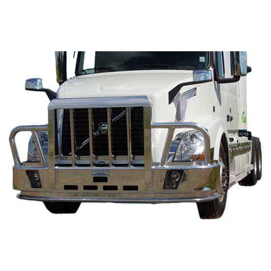 Aluminum 2 Post Grizzly Moose Bumper Guard W/ Boxed Vertical Uprights, Vertical Bullet Shaped Grille Bars & Center Tow Pins For Volvo VNL Gen II 2009-2016