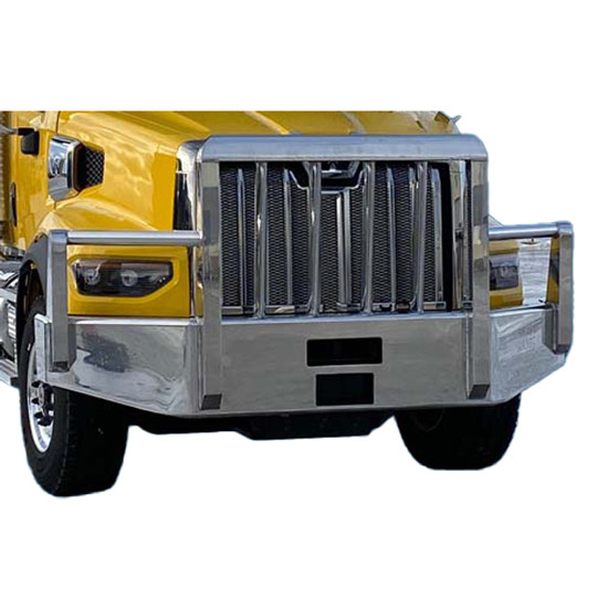 Aluminum 4 Post Texas Titan Moose Bumper Guard W/ Radar Compliance, Boxed Vertical Uprights, Vertical Bullet Shaped Grille Bars & Quick Latch For Western Star 49X SBA