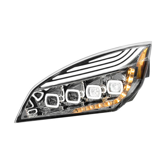 Chrome Quad LED Headlight With LED DRL & SEQ Signal For Freightliner Cascadia 116/126