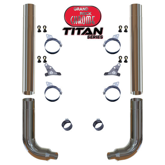 Titan Series By Grand Rock Chrome 8 Inch Exhaust Kit With Long Drop Elbows For Peterbilt 357, 378, 379, 389 Glider