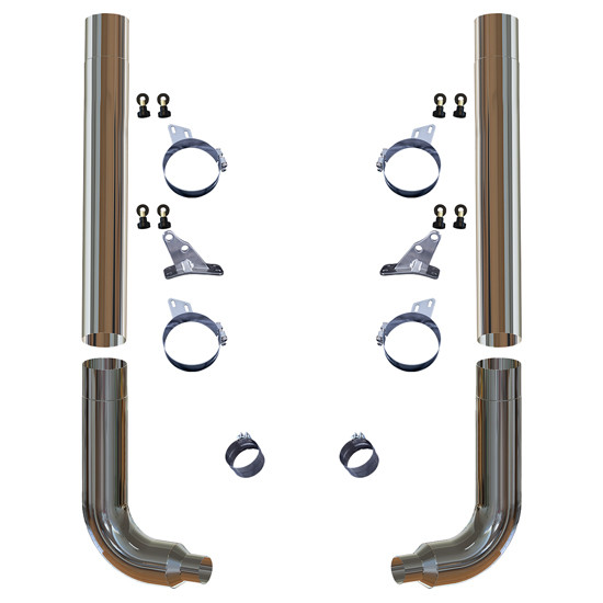 Grand Rock Chrome 8 Inch Exhaust Kit With Long Drop Elbows For Peterbilt 357, 378, 379, 389 Glider