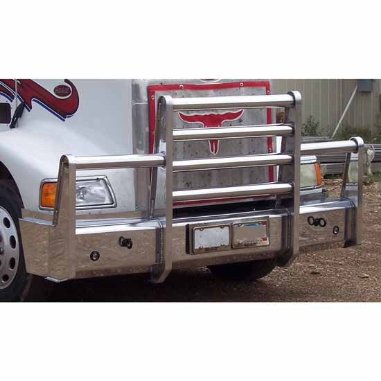 Aluminum Truck Defender Standard Grille Guard W/ 3 Inch Pipes & Marker Light Bar For Peterbilt 384