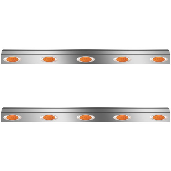 53 Inch Stainless Steel Fuel Tank Fairings W/ 10 P1 Lights- Amber Lens/ Amber LEDs For Peterbilt 378, 379, 388, 389