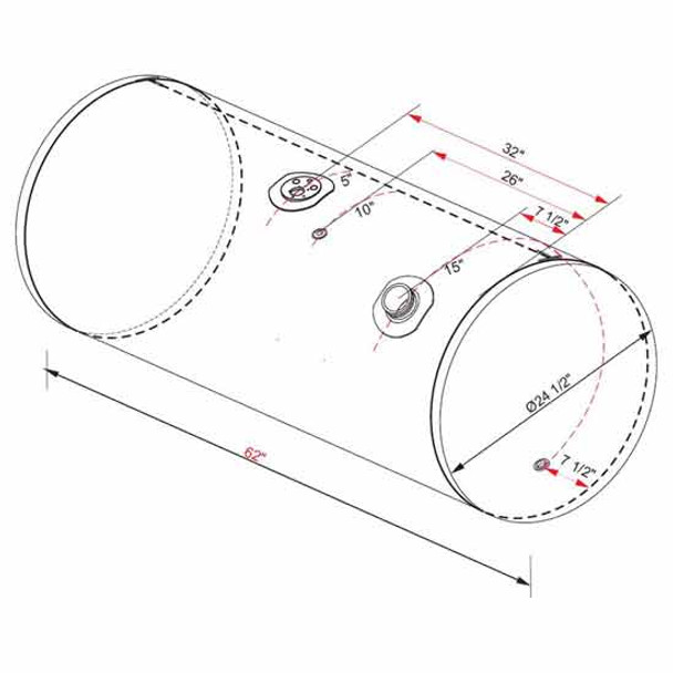 BESTfit Aluminum Fuel Tank 120 Gallon- 24.5 X 64 Inch- Rear Fill W/ Manifold- Driver Side  For Kenworth