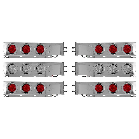 Turnpike Truck Trim Stainless Steel Spring Loaded Rear Light Bars W/ 6 Rnd 4 Inch Lights & Chrome Bezels