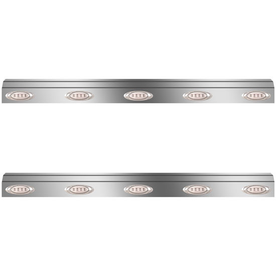 66 Inch Stainless Steel Fuel Tank Fairings W/ 10 P1 Lights- Amber LED/ Clear Lens For Kenworth T800, W900