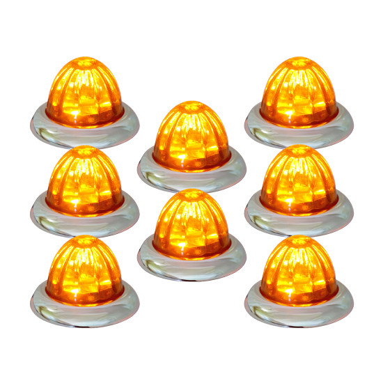 Legendary 1-1/2 Inch Glass Watermelon 3 Wire, Stud Mount W/ Chrome Bezel Amber LED Light & Lens Option- 8 Pack