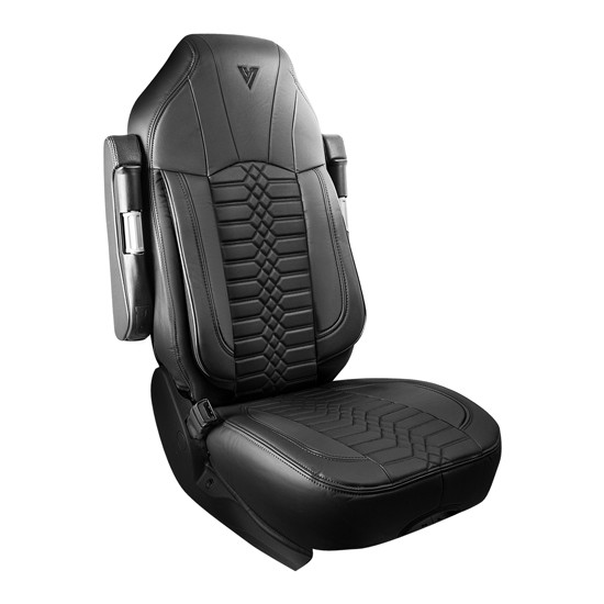 Black Faux Leather Seat Cover W/ Brown Stitching For Kenworth T680, T880 & W990