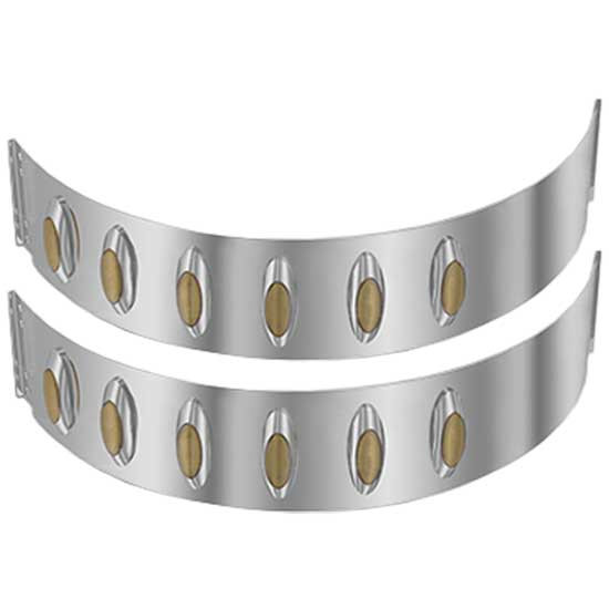 Minimizer 2 Inch Stainless Steel Fuel Tank Strap Covers W/ 6 M5 Lights - Amber LED / Amber Lens For Kenworth