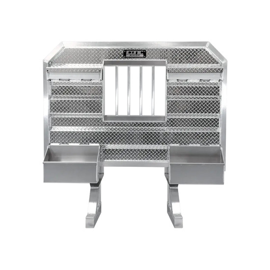 68 Inch Tall Standard Semi Truck Headache Rack With Jail Bar Window, Split Trays, And Two Chain Hangers