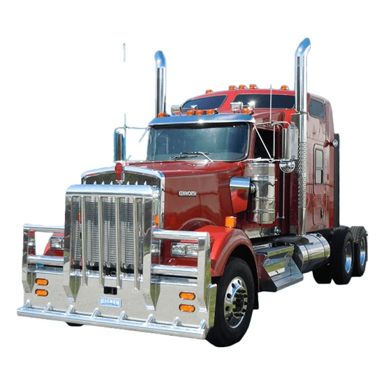 Aluminum Sasquatch 4 Post Moose Bumper Guard W/ Oversized Header, XL Grille Bars, 4 Inch Chin Tube & Tandem Turn Signals For Kenworth W900L